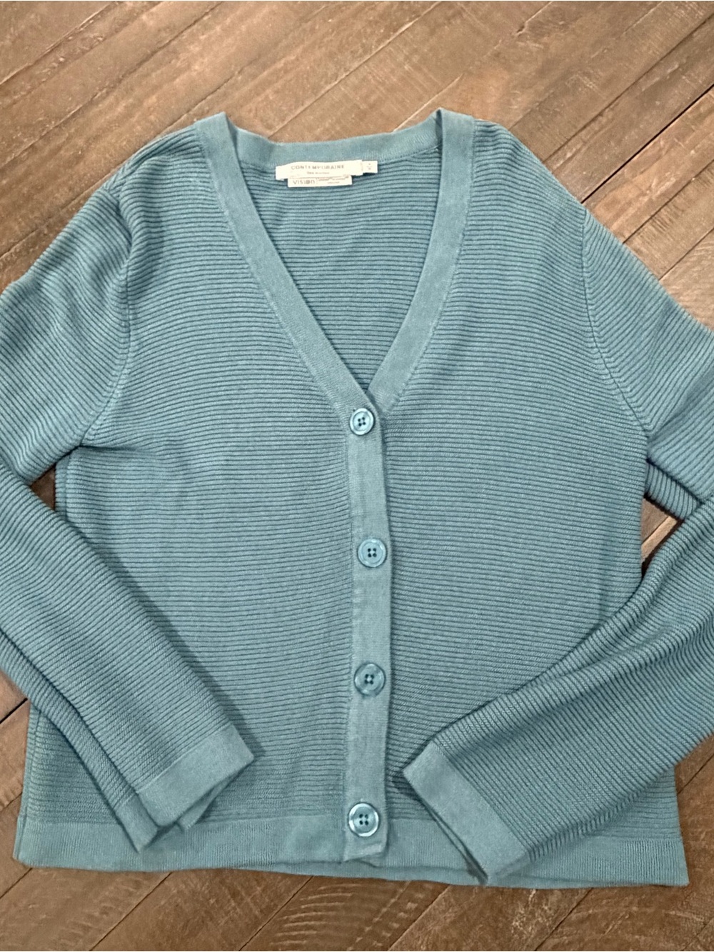 Simons Teal Ribbed V-Neck Button Cardigan